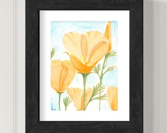 California Poppies Art Print, Downloadable print, Printable wall art, Watercolor painting