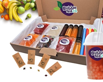 Fruity DIY Bubble Tea Home Kit mit 5 Sorten Popping Boba & Sirup - Tè biologico - Geschenkbox für 5 große Bubble Teas - schnelle Zubereitung