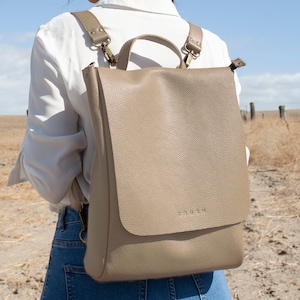 Full grain leather backpack. Convertible laptop backpack. Handmade backpack for travel. Work Bags for Women. Perfect Gifts for her. BIG LEA Beige