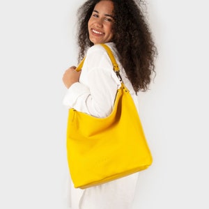 Shoulder Leather Hobo Bags. Handmade Genuine Leather Bags. Custom Bags for Women. Leather travel bag. Gift for her. 10 colors. June. Yellow