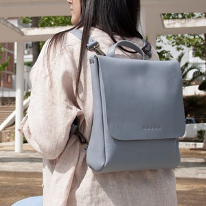 Full grain leather backpack. Gifts for women. Convertible laptop backpack. Handmade leather backpack for travel. Available in 7 colors. LEA