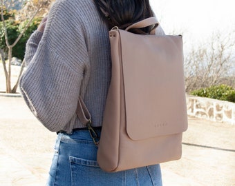 Full grain leather backpack. Convertible laptop backpack. Handmade backpack for travel. Gift for her. Work Bag for Women. Minimalist.BIG LEA
