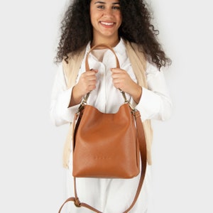 Handmade Full Grain Leather Bucket Bag: Adjustable Crossbody, 10 Colors
