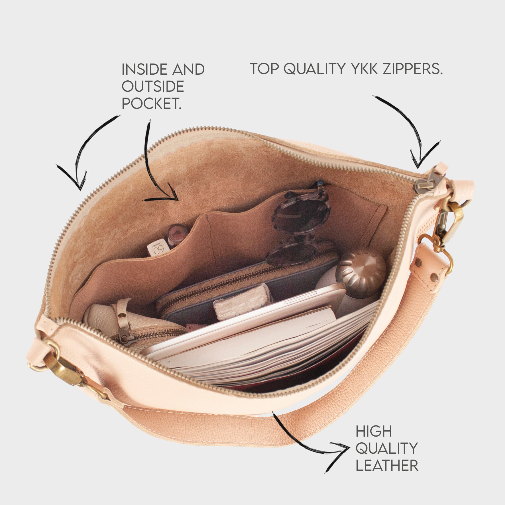 Soft Leather Hobo Bags for Women. Handmade Genuine Leather