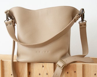 Full Grain Leather Bucket Bag: Handmade Crossbody Purse. MAE