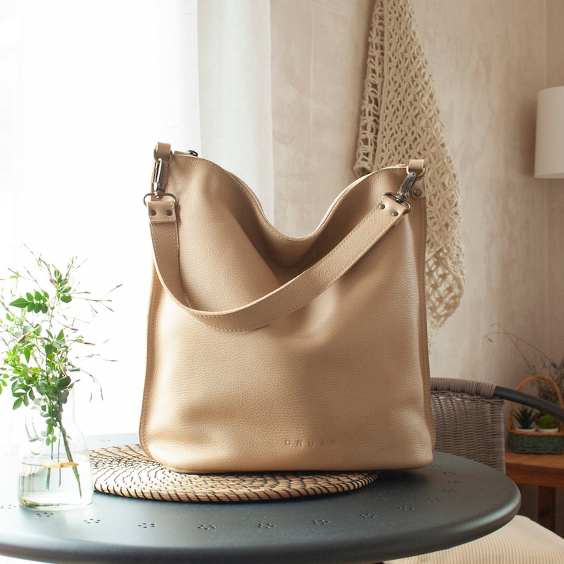 Shoulder Leather Hobo Bags. Handmade Genuine Leather Bags for women. Leather Purses. Leather Travel Bag. Mother's day present. June. Beige