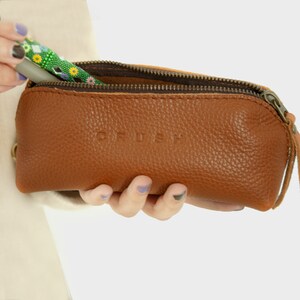 Zipper Pencil Case. Minimalist Makeup Bag. Cosmetics Bag for Women. Eyeglasses Case. Leather Travel Box. Handmade Gift for her. LENA M. image 4