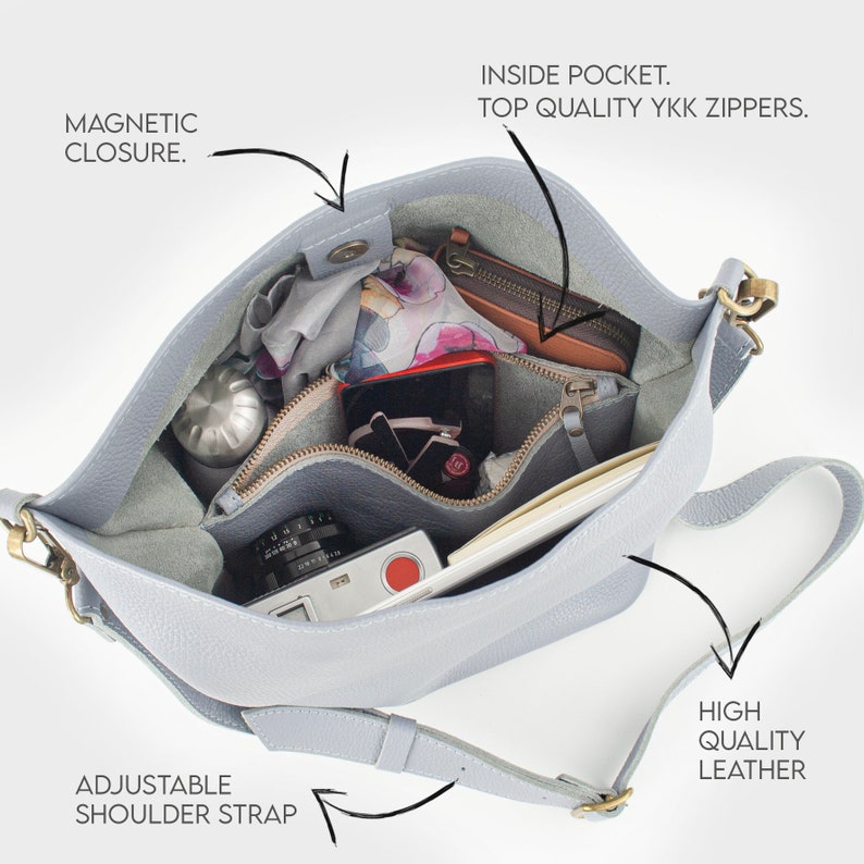 Shoulder Leather Bag for women. Genuine Leather Bag. Bucket Bag. Gift for women. Leather Purse. Travel Bag. Crossbody Purse. 10 colors. Mae. image 3