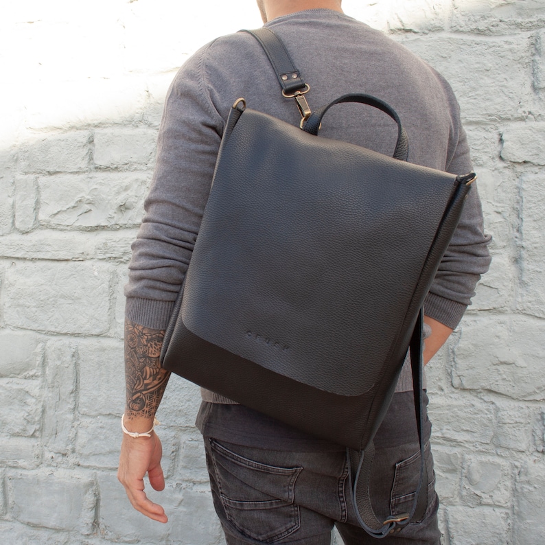 Full grain leather backpack men. Laptop backpack. Handmade backpack for travel. Husband gift. Work Bag. Available in 7 colors. BIG LEA image 7