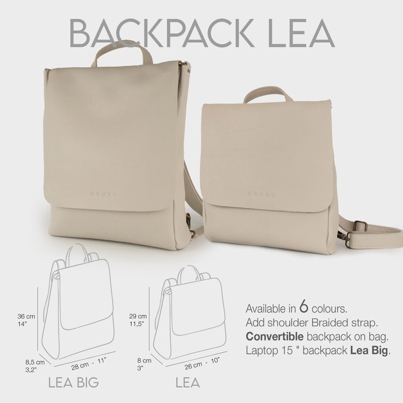 Full grain leather backpack. Convertible laptop backpack. Handmade backpack for travel. Gift for her. Work Bag for Women. Minimalist.BIG LEA image 7