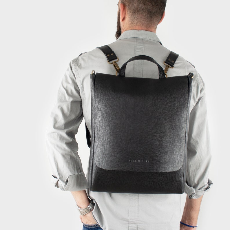 Full grain leather backpack men. Laptop backpack. Handmade backpack for travel. Husband gift. Work Bag. Available in 7 colors. BIG LEA Black