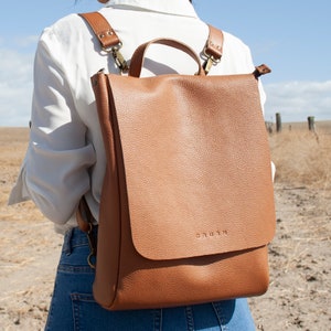 Full grain leather backpack. Convertible laptop backpack. Handmade backpack for travel. Work Bags for Women. Available in 7 colours. BIG LEA image 6