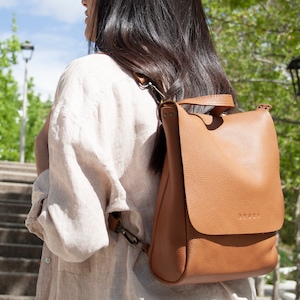 Full grain leather backpack. Convertible laptop backpack. Handmade leather backpack for travel. Gift for her. Work Bag for women. LEA