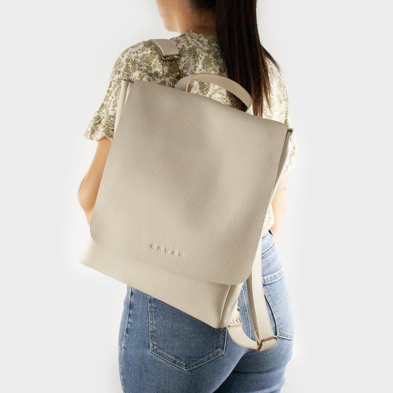Full grain leather backpack. Convertible laptop backpack. Handmade backpack for travel. Work Bags for Women. Available in 7 colours. BIG LEA Light Beige