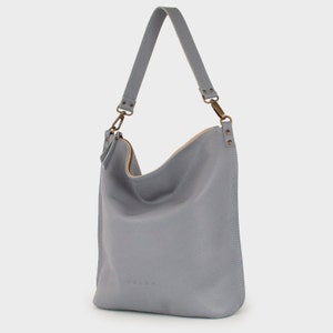 Sacs hobo en cuir souple pour femme. Sac en cuir véritable fait main. Sac à bandoulière en cuir. Idée cadeau fait main pour maman. 10 couleurs. Juin Lavender blue