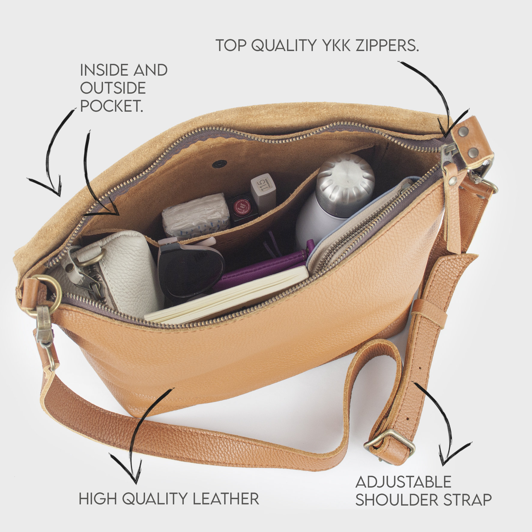 Leather Shoulder Bag for Women. Large Crossbody Bag for Everyday. Handmade Gifts for her. Minimalist Work Bags and Purses. 13 colors. Joy L
