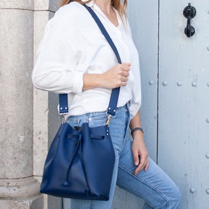 Large Crossbody Bag. Bucket Leather Bag. Handmade Crossbody Bag Women. Everyday Bag. Gift for her. Gift for Women. 4 colors. BIG MAGIC Dark blue