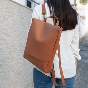 Full grain leather backpack. Convertible laptop backpack. Handmade backpack for travel. Gift for her. Work Bag for Women. Minimalist.BIG LEA Leather