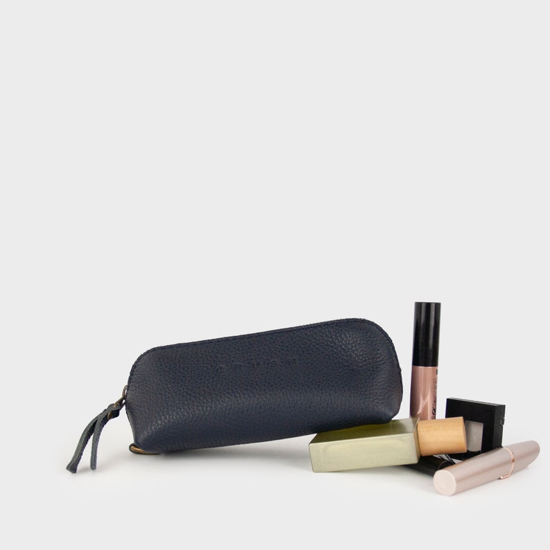 Leather Wash Bag. Minimalist Pencil Case. Eyeglasses Box. Makeup Cosmetics Case. Travel Bags for Women. Available in 8 colors. Lena S Dark Blue