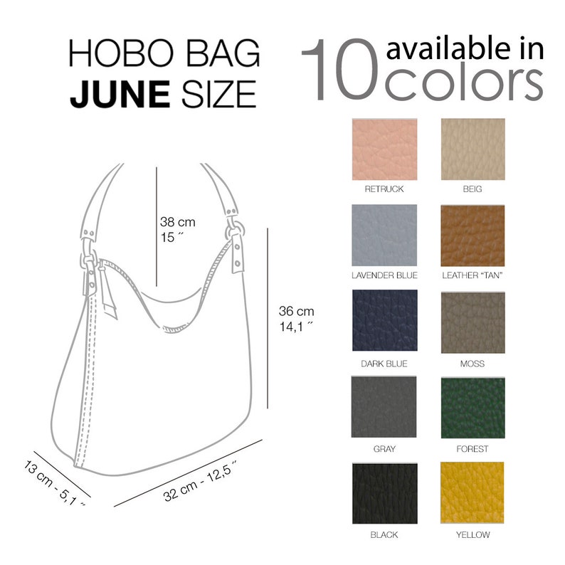 Shoulder Leather Hobo Bags. Handmade Genuine Leather Bags. Custom Bags for Women. Leather travel bag. Gift for her. 10 colors. June. image 9
