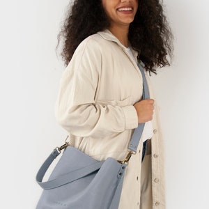 Shoulder Leather Bag. Bucket Bag for Women. Crossbody Bag. Unique Handmade Gifts for her. Crossbody Purse. Available in 10 colors. Mae. Lavender blue