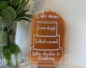 CAKE MENU cake tier sign wedding signage party sign buffet table sign cake sign treat sign acrylic personalised cake menu