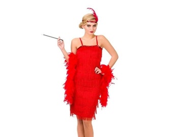 Adult Red CHARLESTON FLAPPER Short Fancy Dress Showtime Ladies Costume UK 6-24 Adult Red CHARLESTON FLAPPER Short Fancy Dress Showtime Ladies Costume UK 6-24