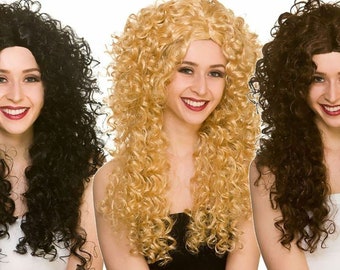 Adult Deluxe 80's DISCO PERM WIGS Blonde Black Brown Vicky Pollard Sandy etc Adult Deluxe 80's DISCO PERM WIGS Blonde Black Brown Vicky Pollard Sandy etc