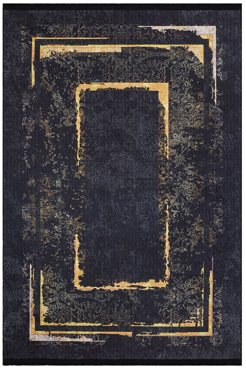 Black Gold Area Rug for Living Room Rugs Bedroom Kitchen Chic Etsy