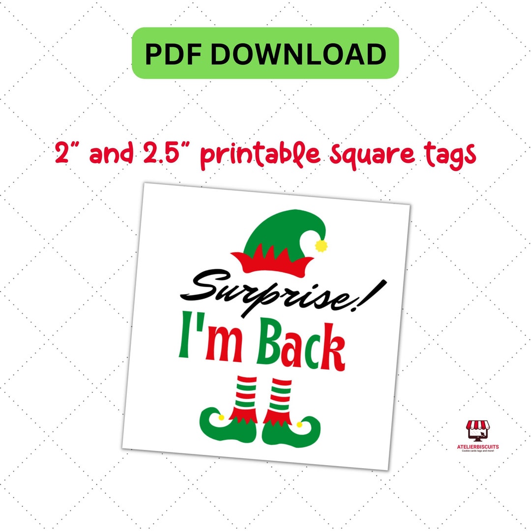 I'm Back Elf Printable Cookie Tags,instant Download,printable Elf Tags
