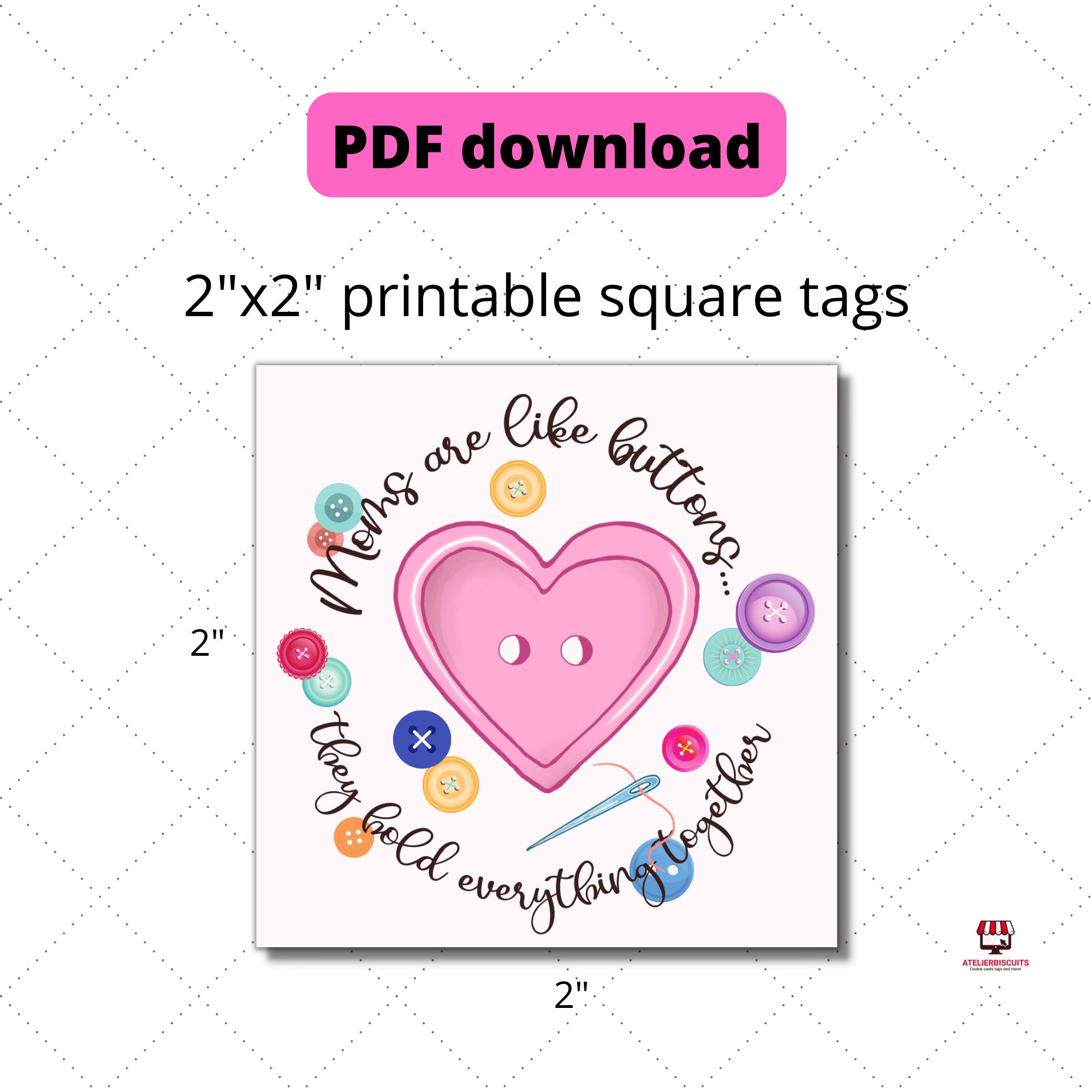 Moms Are Like Buttons Printable Mothers Day 2 Inch Square Tags INSTANT Moms Are Like Buttons Printable Mothers Day 2 Inch Square Tags INSTANT