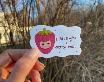 Fruit Vinyl Sticker- love you berry much sticker-quote on sticker-Cute Illustration-pastel color