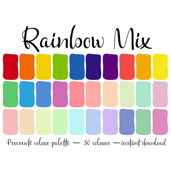 Rainbow mix. Bright and pastel rainbow shades colour palette for use with Procreate.