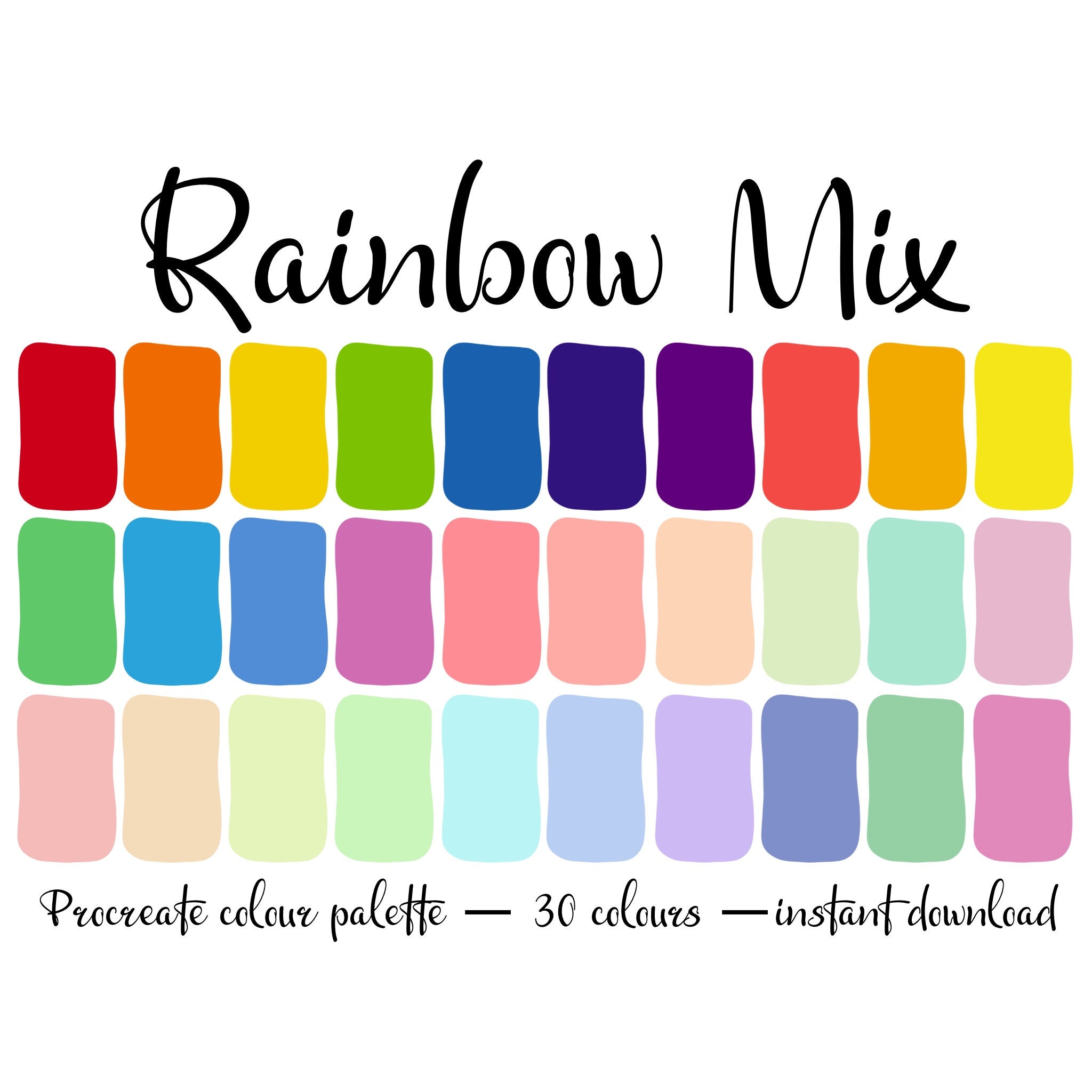 Rainbow mix. Bright and pastel rainbow shades colour palette for use with Procreate