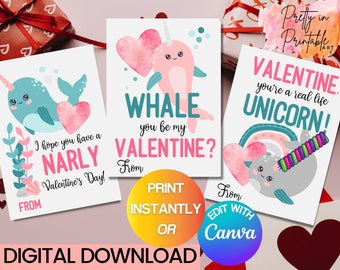 Magical Unicorn Mermaid Narwhal Valentine's Day Cards - 24-Pack For Classroom Sharing, Parties, Kids Gifts With Fun Sayings - View #8