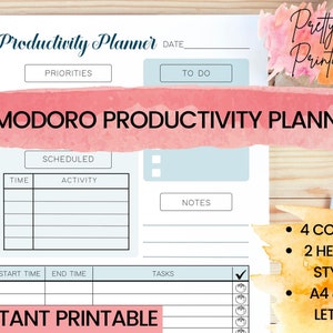 Pomodoro Planner Printable, Productivity Planner, ADHD Planner Printable, Pomodoro Tracker, Time Management, Daily Planner, Pomodoro Method