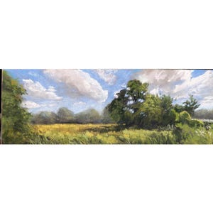 Original soft pastel painting, Moody field of gold, rural Canadian landscape, Canadian Artist, classic landscape, countryside, framed art