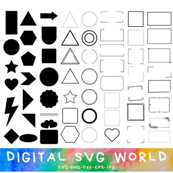 All Shaped You Need - Label Svg, Banner Svg, Shapes Svg, Love Shape, Rectangle Shapes, Circle Shapes, Triangle Shapes, SVG, PNG, DXF, eps