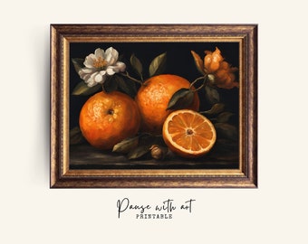 Vintage Orange Branch Oil Painting Style | Still Life Kitchen Decor | Printable Kitchen Wall Art | Digital Art | Printable | Home Decor