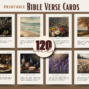 120 tarjetas con versículos bíblicos: tarjetas de memoria de las Escrituras para imprimir, tarjetas para tableros de visión, estudio bíblico, oración, arte antiguo, regalos cristianos