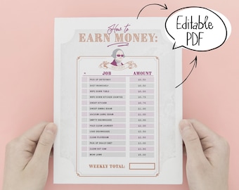 Come guadagnare denaro Grafico modificabile/Grafico dei lavori domestici per bambini e adolescenti