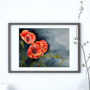 Papaveri - Ode to Poppies X, pittura ad acquerello originale dipinta a mano, arte della parete, fiori, botanica