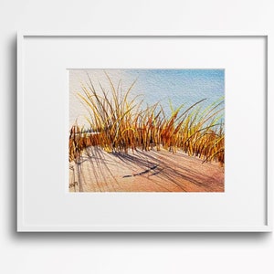 Beach Grass IV - aquarelle originale peinte à la main, océan, Caraïbes, tropical, sable, golfe, art mural paysage, dunes de sable