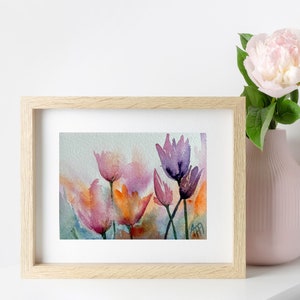 Tulipes 3 peintes à la main, uniques en leur genre, aquarelle originale, art mural, fleurs, botanique