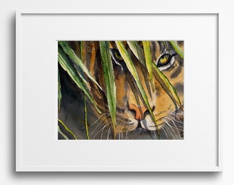 Jungle Tiger- hand-painted original Watercolor Painting, Safari, Wild, Natural, Nature, Close-Up