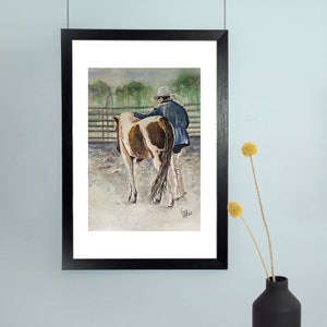 Cowboy con il suo cavallo - Inno a Yellowstone, dipinto ad acquerello originale dipinto a mano, selvaggio West, pony, arte equestre, arte murale equina