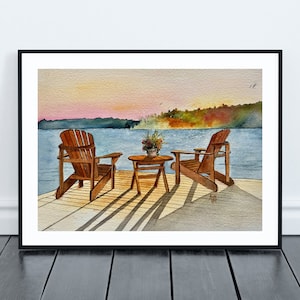 Quai de Muskoka - aquarelle originale peinte à la main, art mural, lac Rosseau, Muskoka, nord de l'Ontario