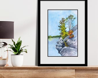 BAHÍA GEORGIANA: pintura de acuarela original, única en su tipo, pintada a mano, Parry Sound