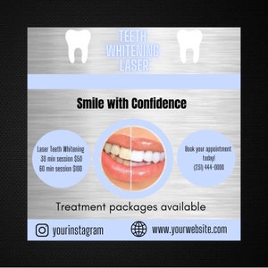 Teeth Whitening Laser Booking Services Flyer, DIY Teeth Whitening Service Flyer Editable through Canva
