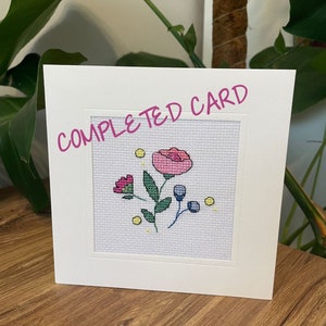 Completed cross stitch card flowers